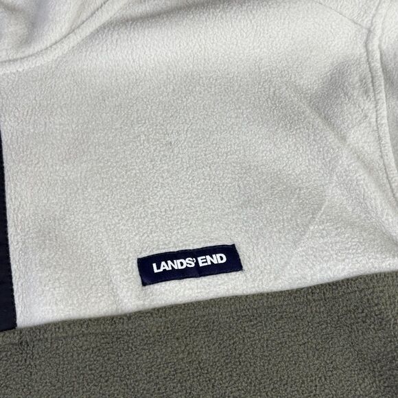 Lands' End Pullover Mens 2XL Green White Fleece Quarter Snap Neck Colorblock - Picture 4 of 12